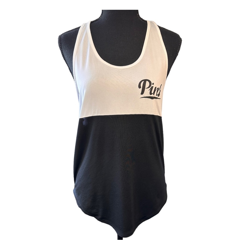 Victoria Secret Pink Black and White Colorblock Razor Back Tank Top, Size S